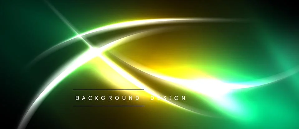 Abstract neon lights create dynamic curves, gradients. Vivid green, yellow hu Stock Illustration