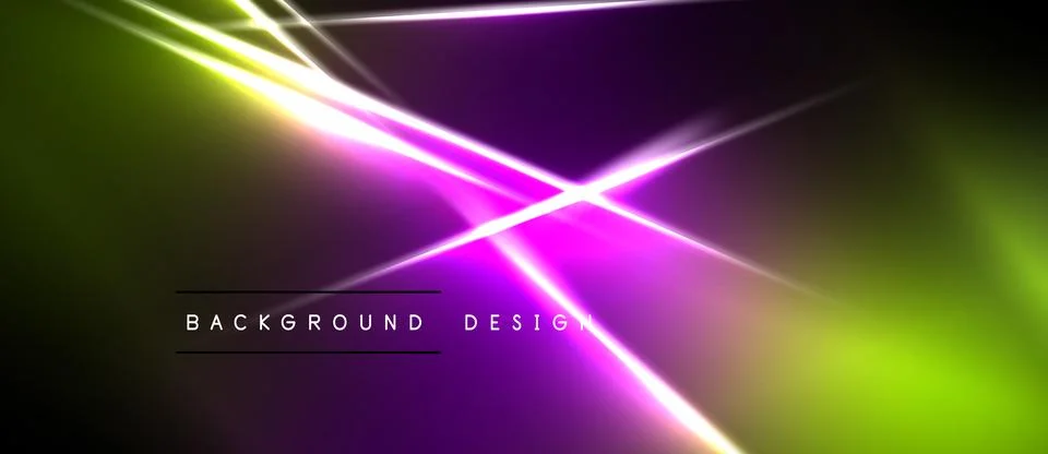 Abstract neon lights create dynamic background. Vivid purple, green hues blen Stock Illustration