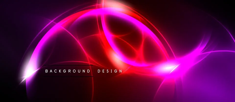 Abstract neon lights create dynamic curves, vibrant colors. Dark background Stock Illustration