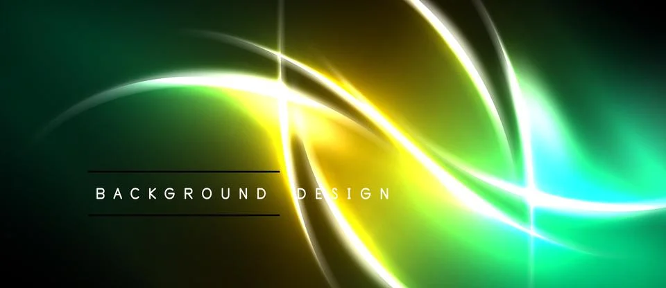 Abstract neon lights create dynamic curves, gradients. Vivid green, yellow hu Stock Illustration