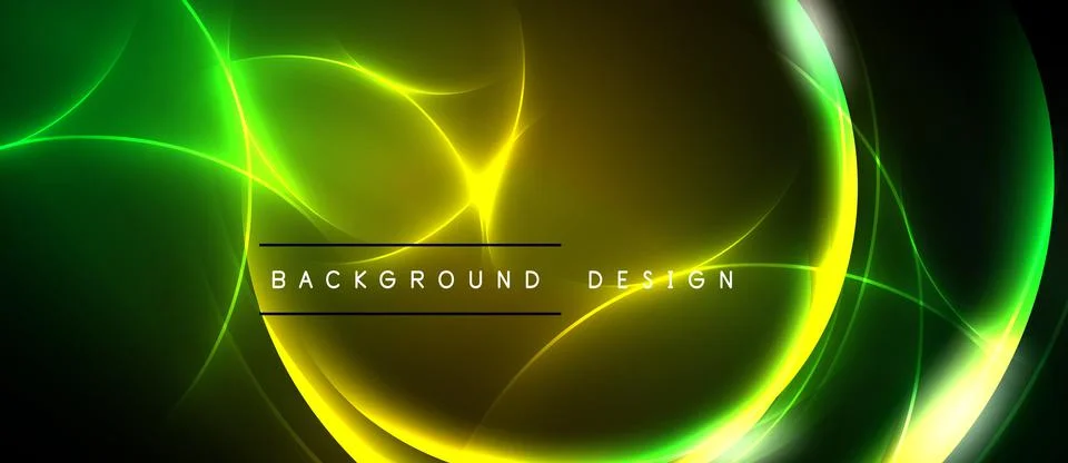 Abstract neon lights create dynamic flowing shapes. Vivid green, yellow hues Stock Illustration