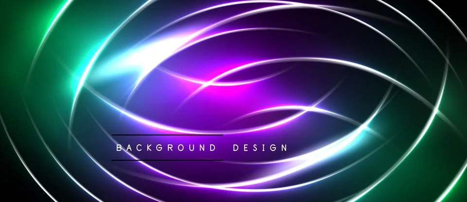 Abstract neon lights create dynamic oval shapes. Vibrant colors blend, formin Stock Illustration
