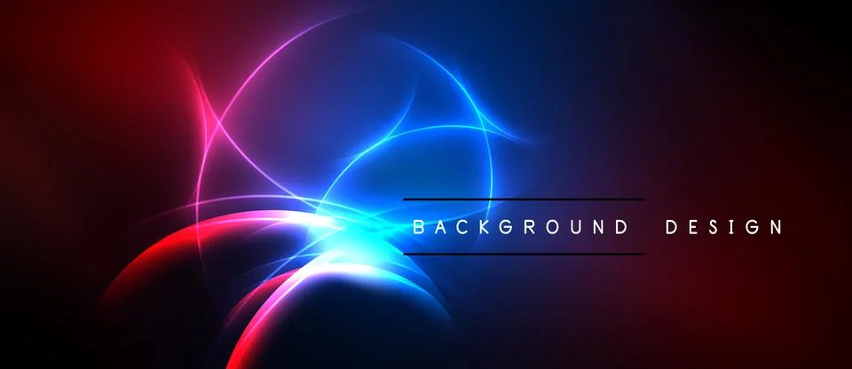 Abstract neon lights create dynamic energy. Blue, red glows blend into dark Stock Illustration