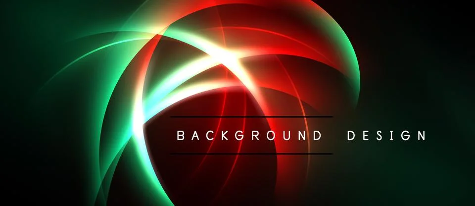 Abstract neon lights create dynamic curves. Vivid colors blend against dark Stock Illustration