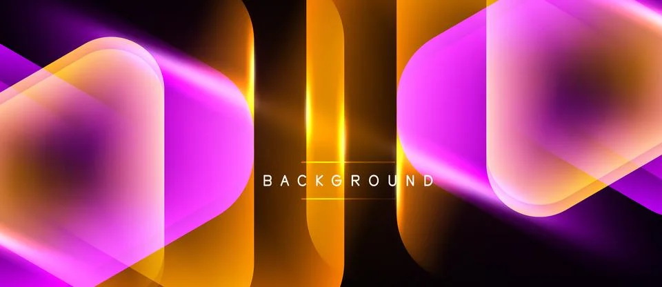 Abstract neon lights create dynamic layers. Orange, purple hues blend, formin Stock Illustration