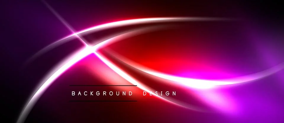 Abstract neon lights create dynamic curves, vibrant reds, purples. Background Stock Illustration