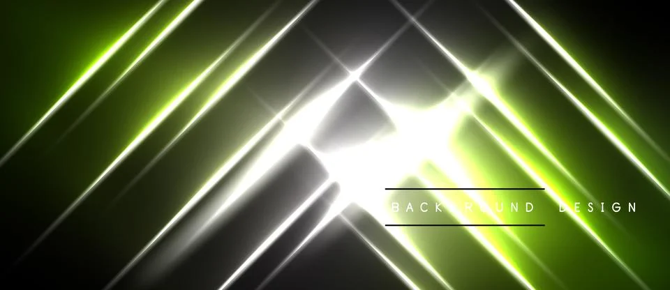 Abstract neon lights create dynamic geometric patterns. Bright glow contrasts Stock Illustration