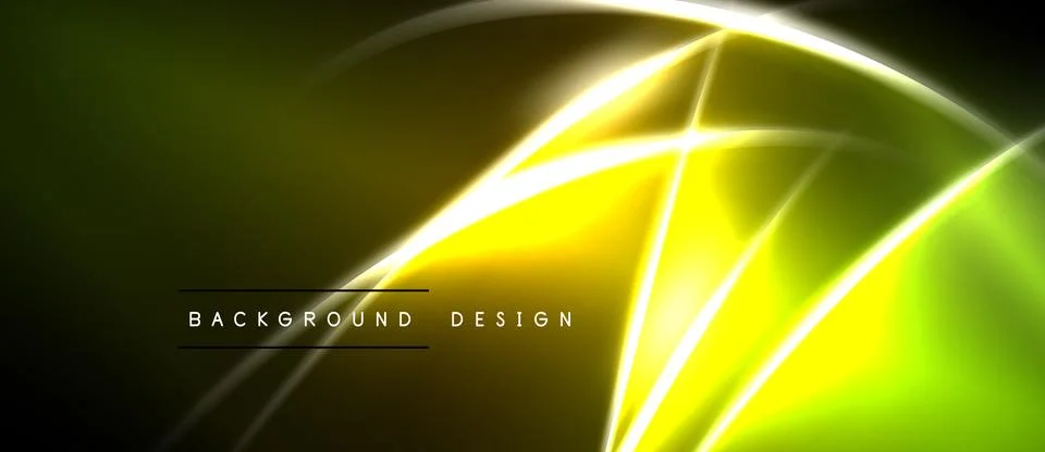 Abstract neon lights create dynamic yellow, green glow. Dark background Stock Illustration