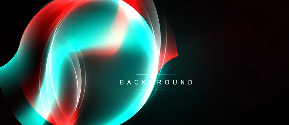 Abstract neon lights create dynamic swirls. Red, turquoise, white blend again Stock Illustration