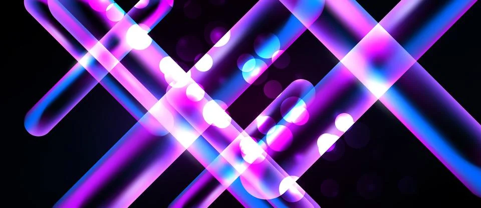 Abstract neon lights create dynamic lines, circles, vibrant glow. Dark Illustrazione stock