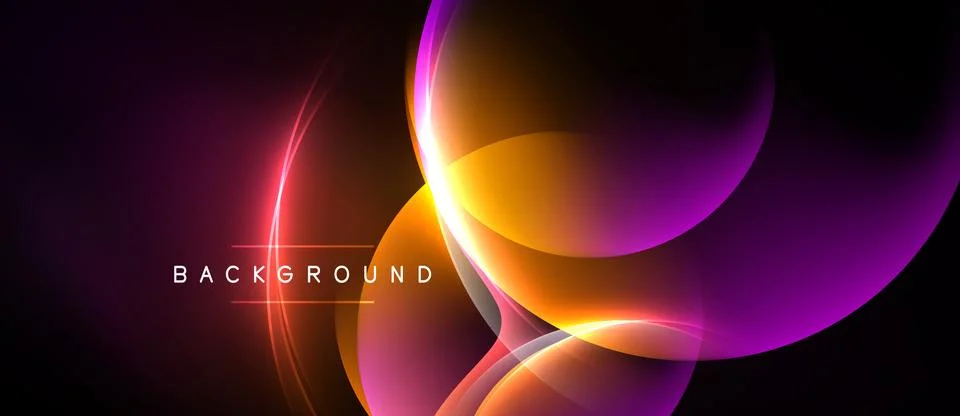 Abstract neon lights create flowing curves. Vibrant colors blend against dark Stock Illustration