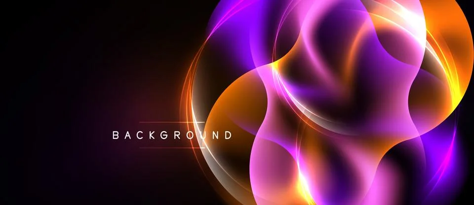 Abstract neon lights create flowing shapes. Vibrant colors blend, forming Stock Illustration