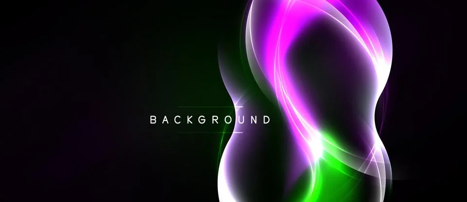 Abstract neon lights create flowing curves. Vibrant purple, green hues domina Illustrazione stock