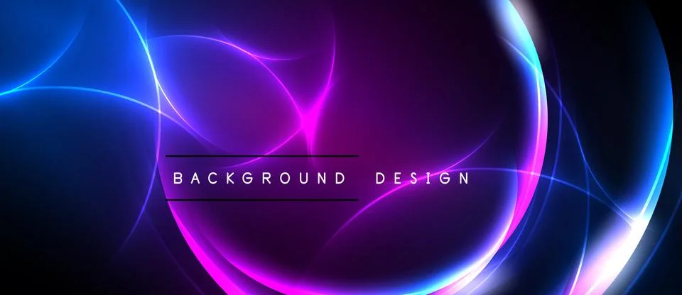 Abstract neon lights create vibrant circular shapes. Purple, blue hues domina Stock Illustration