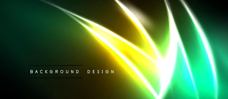 Abstract neon lights create vibrant green, yellow glow. Dynamic lines suggest Stock Illustration