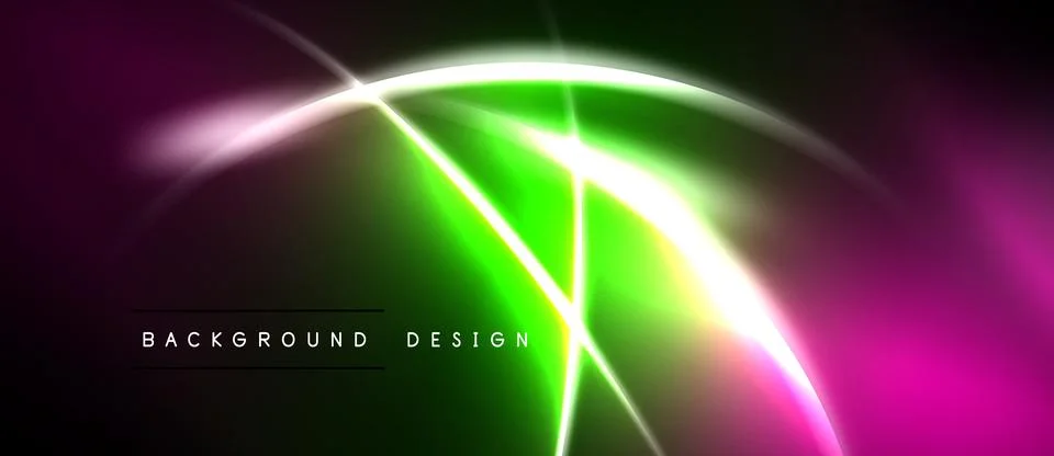 Abstract neon lights create vibrant curves, lines. Dark background emphasizes Stock Illustration
