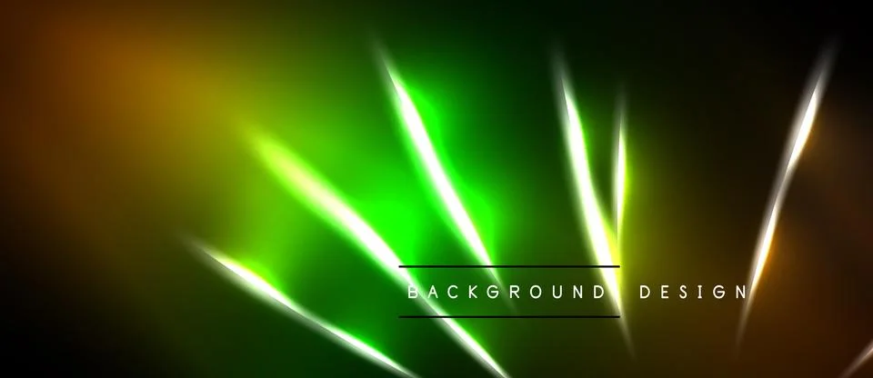 Abstract neon lights create vibrant green, gold gradients. Diagonal lines Stock Illustration