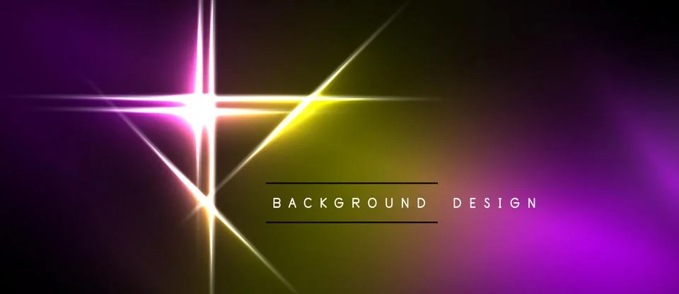 Abstract neon lights create vibrant background. Purple, yellow hues blend, Stock Illustration