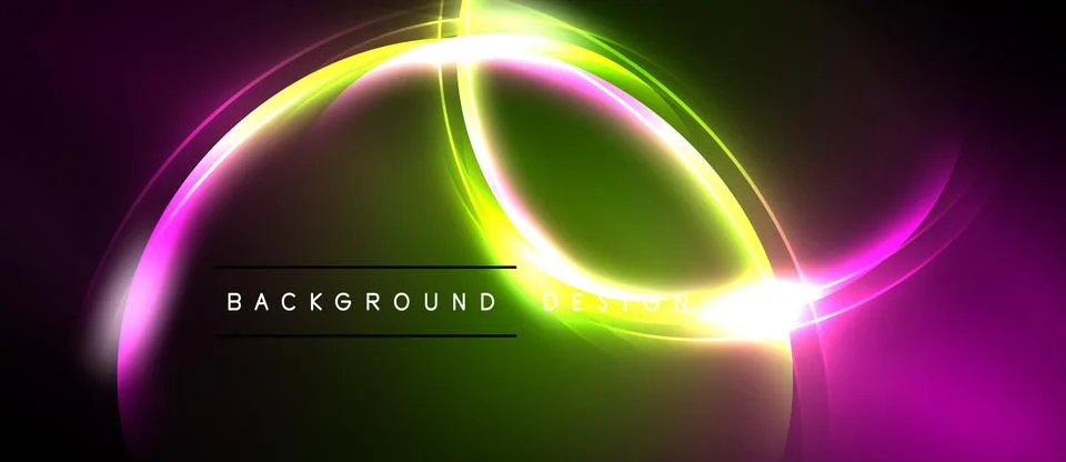 Abstract neon lights create vibrant curves, gradients. Dark background Stock Illustration