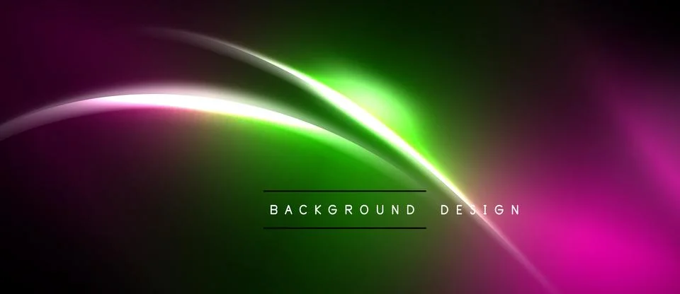 Abstract neon lights create vibrant curves. Dark background emphasizes glowin Stock Illustration