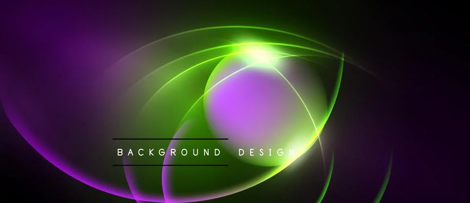 Abstract neon lights create vibrant circular patterns. Purple, green hues Stock Illustration