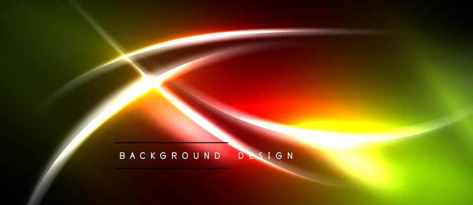 Abstract neon lights create vibrant energy. Curves intersect, forming dynamic Stock Illustration