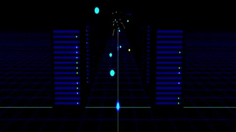 Abstract Neon Lights Dancing with Digital Data Streams in Dark Cityscape Video stock 346972963