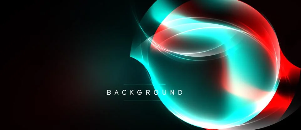 Abstract neon lights form circular shapes. Dark background emphasizes vibrant Stock Illustration