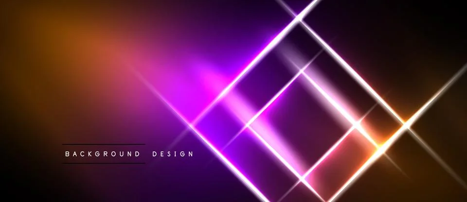 Abstract neon lights form geometric shapes. Vibrant gradients blend orange, Stock Illustration