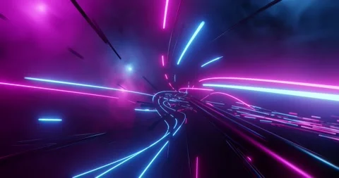 Abstract neon lights loop flying into digital technology tunnel. Video stock 147989562