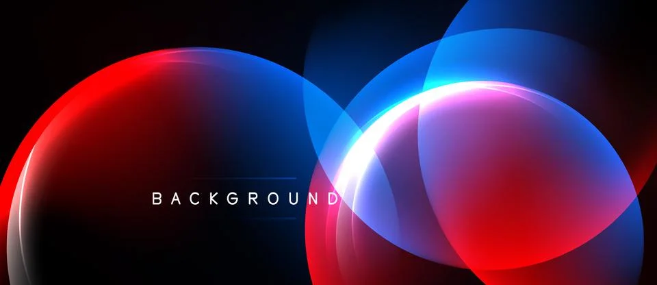 Abstract neon lights overlap, creating vibrant red, blue, pink glow. Dark Stock Illustration