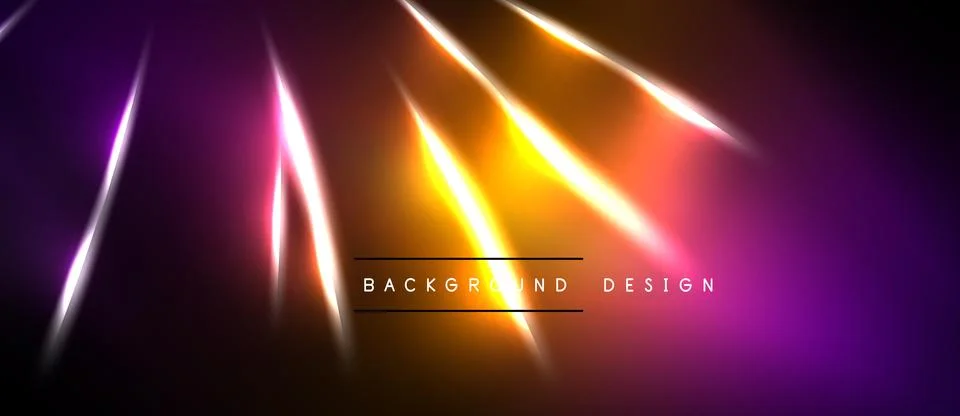 Abstract neon lights shine, creating vibrant diagonal streaks over dark Ilustração Stock