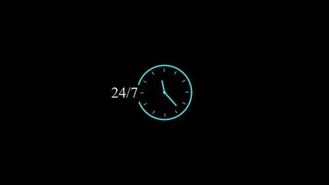 Abstract neon line Clock 24 hours icon on dark background. All day cyclic i.. Stock Footage 293484315