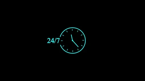 Abstract neon line Clock 24 hours icon on dark background. All day cyclic i.. Stock Footage 293484318