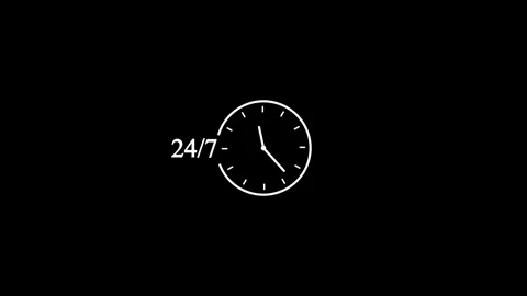 Abstract neon line Clock 24 hours icon on dark background. All day cyclic i.. Stock Footage 293484319
