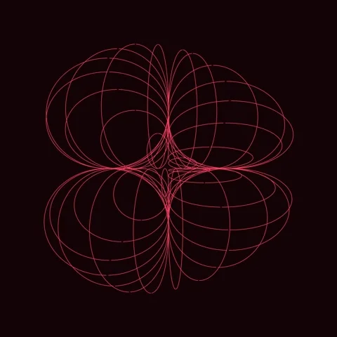 Abstract neon line drawing pattern of interconnected flowing circles on bla.. Stock Footage 342523402