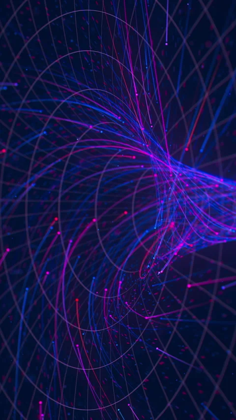 Abstract neon line flow of data in a cyber wormhole. Quantum computing Stock Footage 347318008