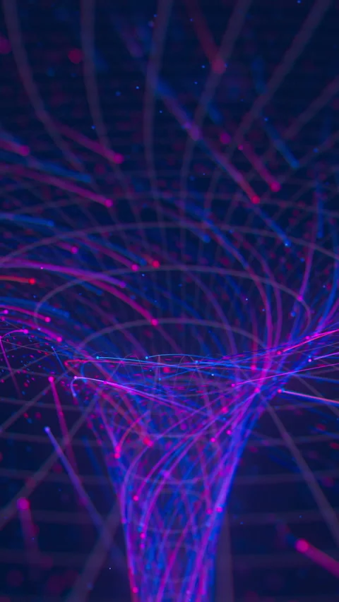 Abstract neon line flow of data in a cyber wormhole. Quantum computing Stockbeeldmateriaal 347834554