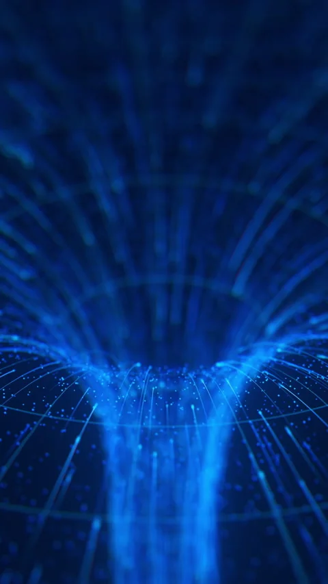 Abstract neon line flow of data in a cyber wormhole. Quantum computing Stock Footage 348282894
