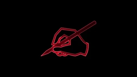 Abstract neon line right hand with pen icon animation. Pen and Hand concept Stock Footage 304718595