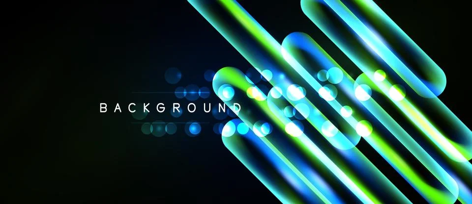 Abstract neon lines, circles create dynamic background. Bright gradients, m.. Stock Illustration