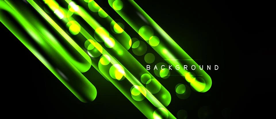 Abstract neon lines, circles over black background. Dynamic glowing shapes Ilustração Stock