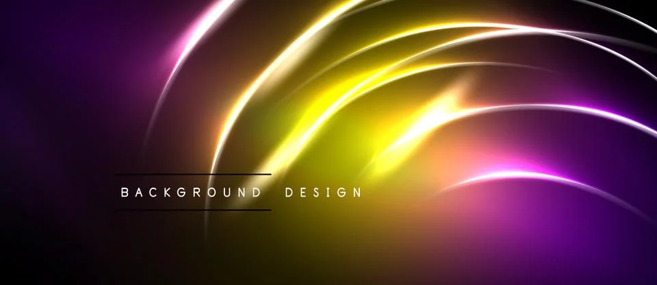 Abstract neon lines create dynamic gradient effect. Purple, yellow hues dom.. Stockillustratie