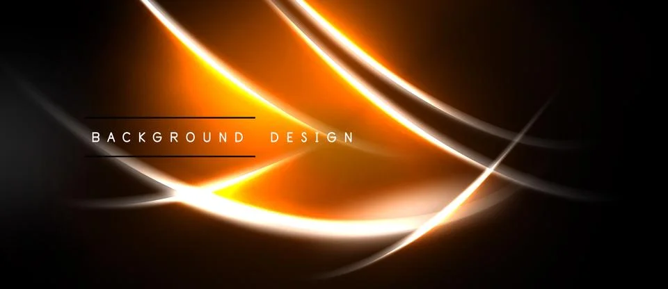 Abstract neon lines create dynamic background. Orange, yellow glow contrasts Stock Illustration