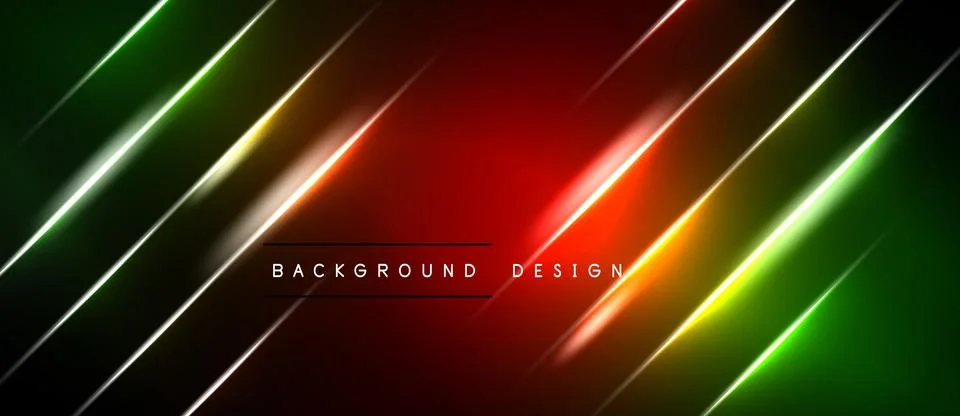 Abstract neon lines create dynamic background. Red, green, yellow hues blend, 스톡 일러스트