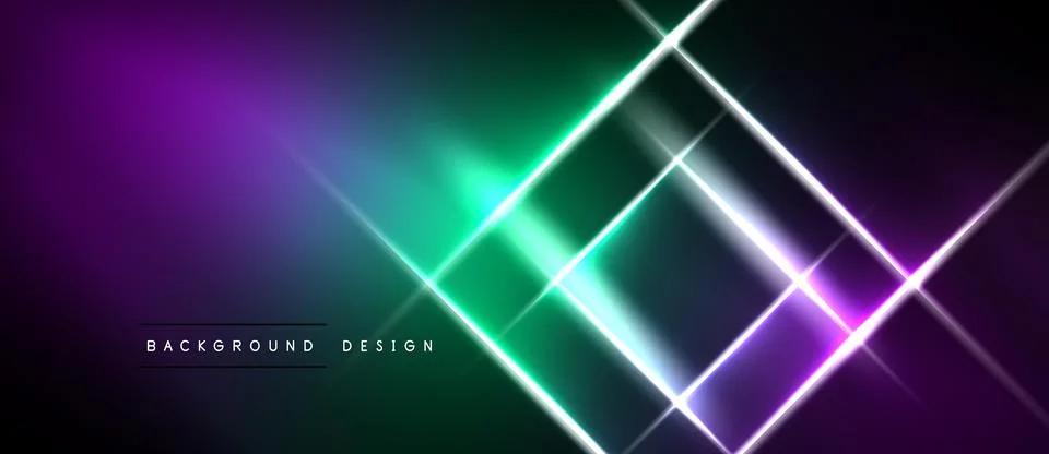 Abstract neon lines create dynamic geometric pattern. Purple, green gradients Stock Illustration