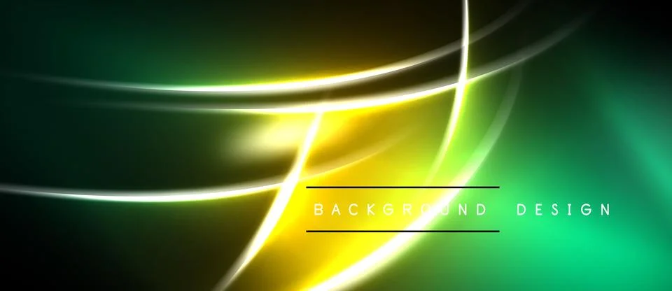 Abstract neon lines create dynamic flow. Green, yellow hues blend, forming Stock Illustration