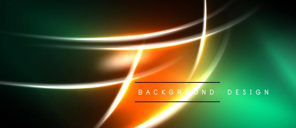 Abstract neon lines create dynamic gradient background. Vivid orange, green.. 库存插图
