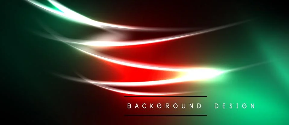 Abstract neon lines create dynamic flow. Dark background emphasizes vibrant.. Stock Illustration