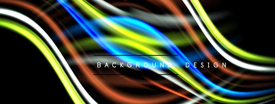 Abstract neon lines create dynamic flow. Bright colors blend, forming futur.. Stock Illustration